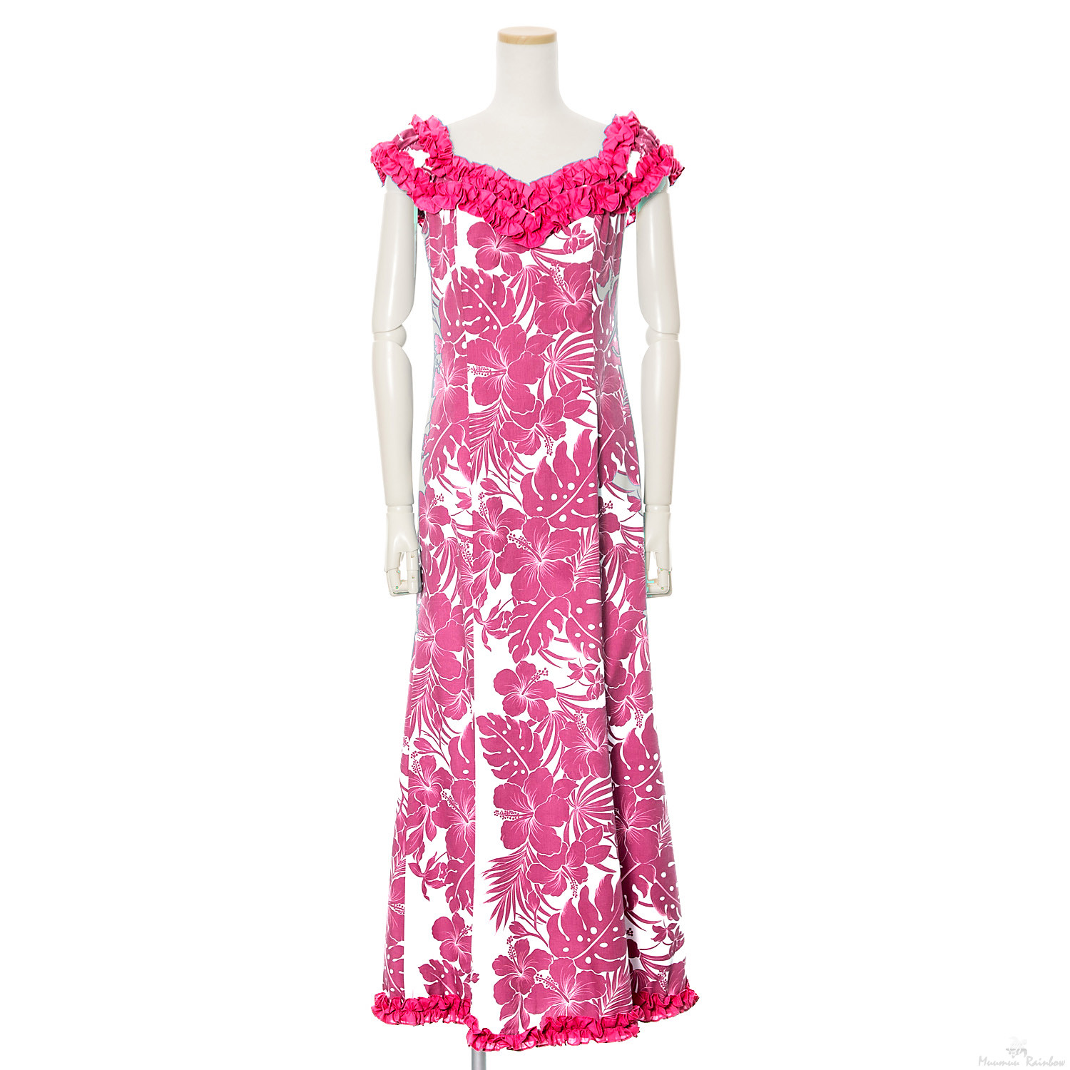 Rcd1p ハイビスカス ロングドレス ピンク リゾートウェディング参列衣装は ムームーレインボー日本で宅配レンタル