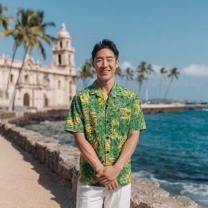 モンステラ＆バナナリーフ柄 アロハシャツ / グリーン