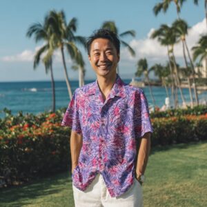 モンステラ＆バナナリーフ柄 アロハシャツ / パープル