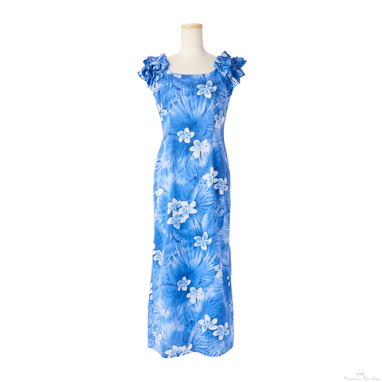 MRD7BBハワイアン ドレス・ロングドレス/ブルー - リゾートウェディング参列衣装は「ムームーレインボー日本で宅配レンタル」